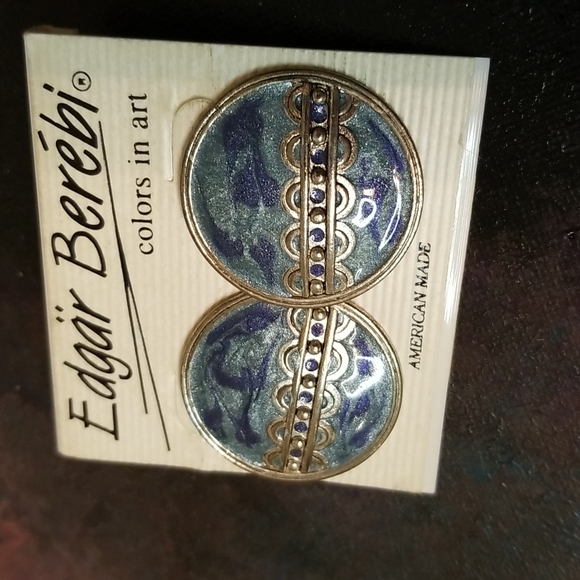 NWT Edgar Berebi Vintage Silver Metal Blue Enamel Earrings - Picture 4 of 4